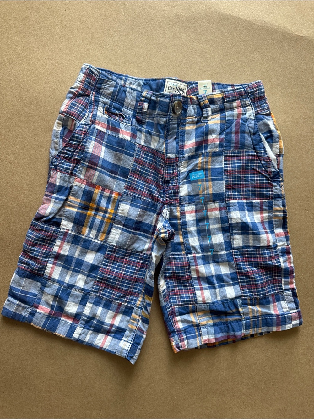 Kids Patchwork Plaid Shorts - Blue Multi